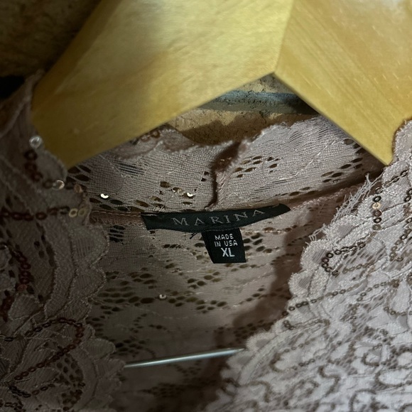 NWT Marina Lace Cap Sleeve Scalloped V-Neck Sheath Dress Blush Pink Size XL - Picture 4 of 7